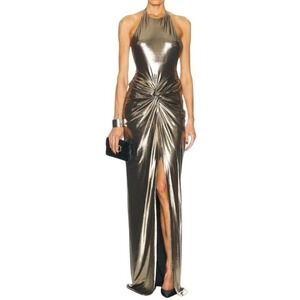 Retrofete  Anida   Metallic Halter Open Back Twist Front Maxi Dress   SzXXL NWT